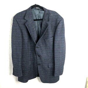 Vintage Old School Bespoke Blazer Mens 42R Blue Glenn Plaid Sport Coat Jacket